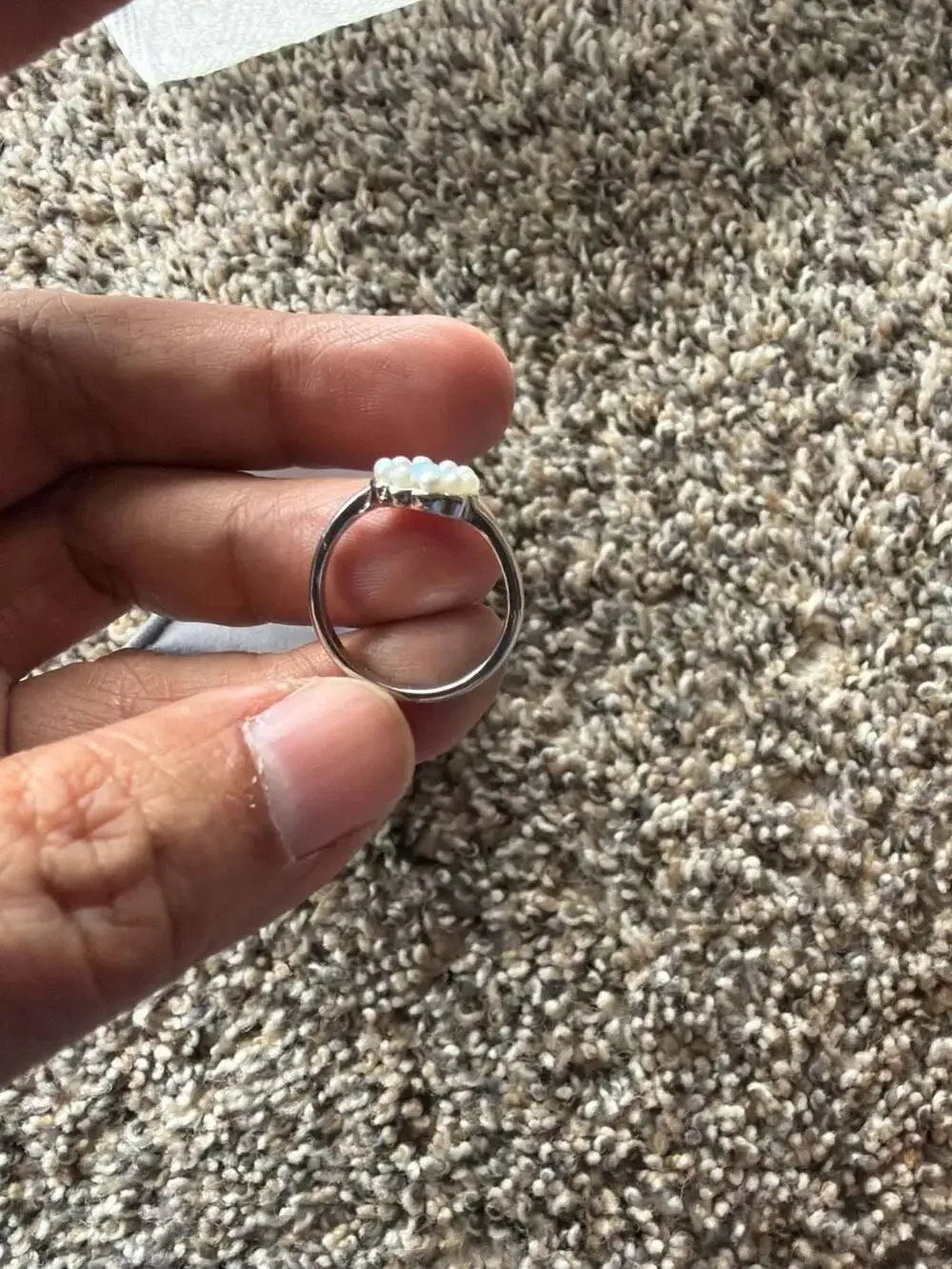 Sterling Silver Blue Lab Opal and Pearl Flower Ring - Picture 3 of 3